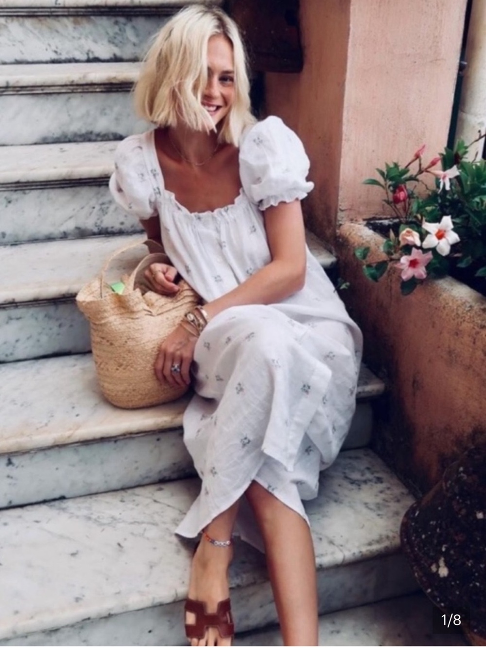 Sleeper Brigitte Puff-Sleeve Midi Dress